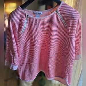 Rebecca Malone Large Knit Pink & White Striped Sweatshirt 26in P2P